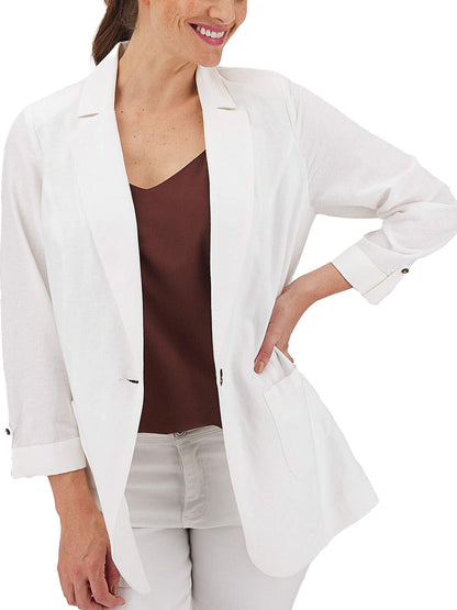 Capsule White Linen Blend Single Breasted Blazer Jacket Sizes 14, 20, 24, 26