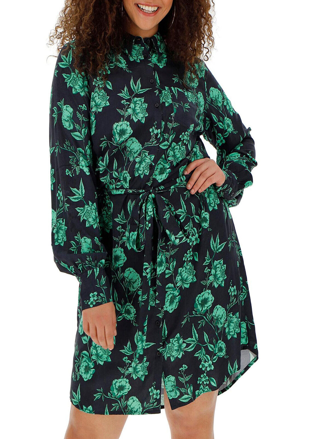 New Capsule Green Floral Print Shirt Dress in Size 16 NO TIE BELT