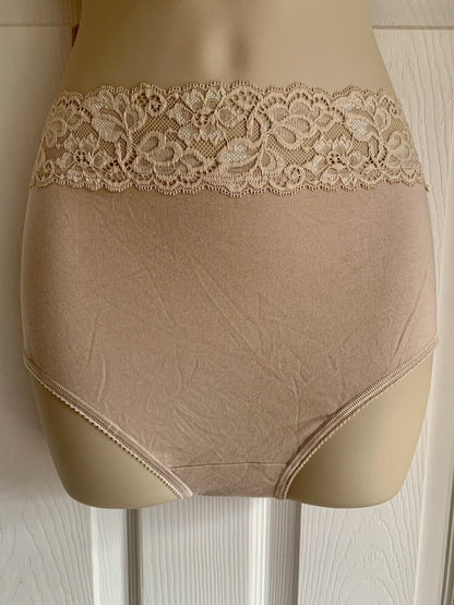 EX M*S Almond Lace Waist High Rise Full Briefs in Sizes 10, 14, 18, 22