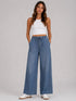 EX M*S Blue Soft Denim Wide Leg Elasticated Drawsting Jeans Size 20R0