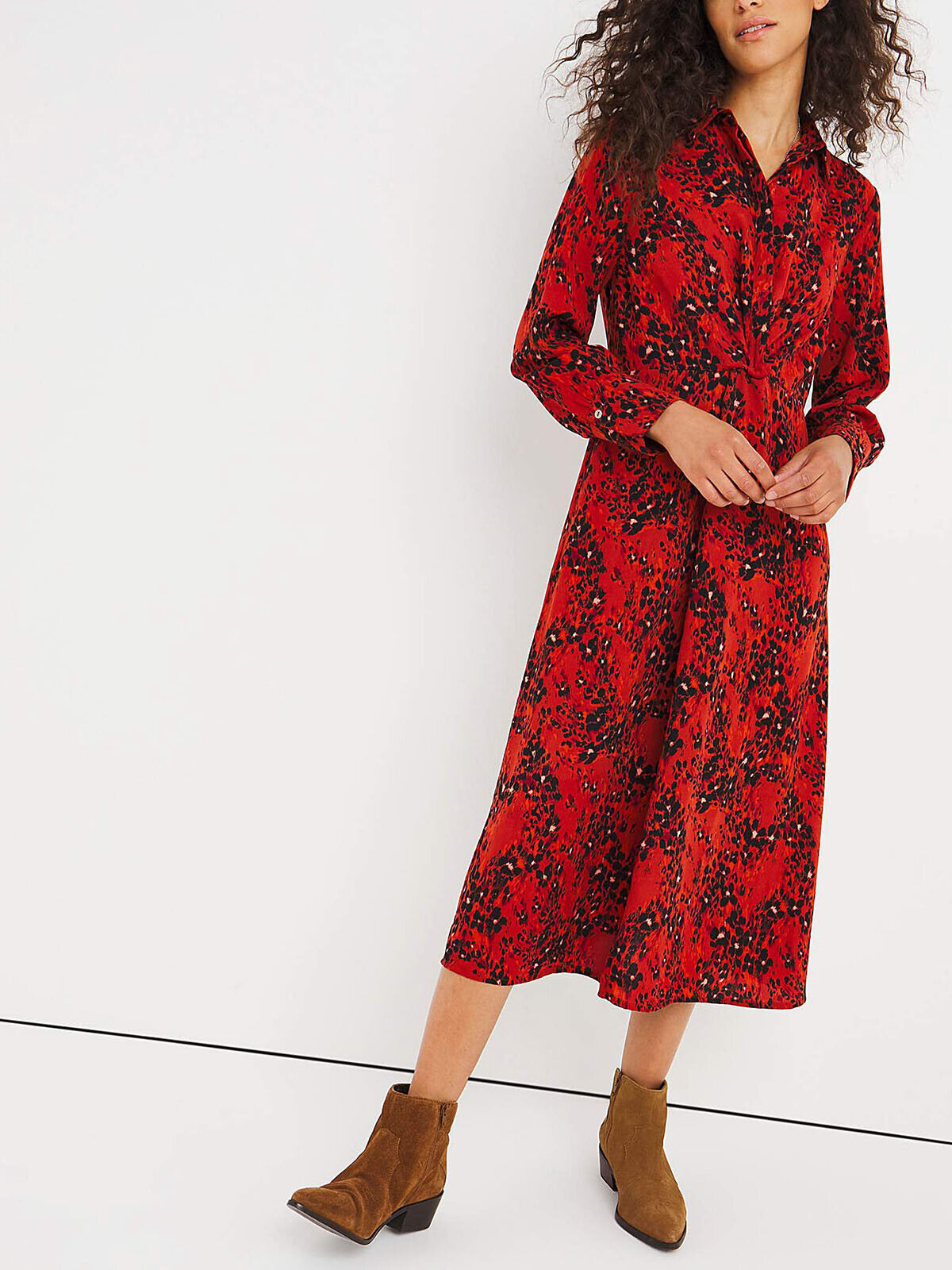 JD Williams Red Animal Print Twist Midi Shirt Dress in Sizes 16 or 18 RRP £41
