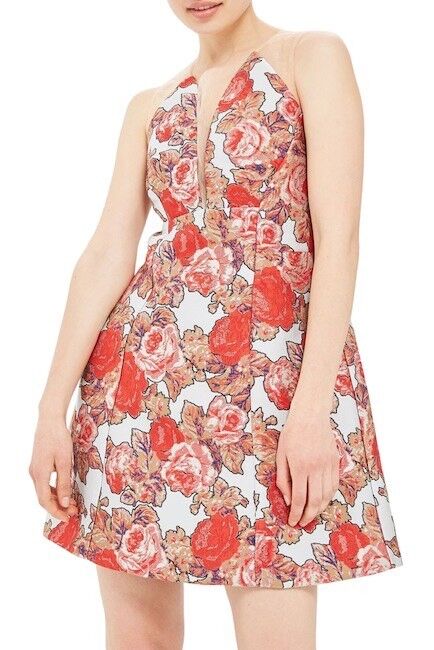 Topshop Jacquard Floral Rose Textured Illusion Mini Dress RRP £79 Sizes 6, 8, 10