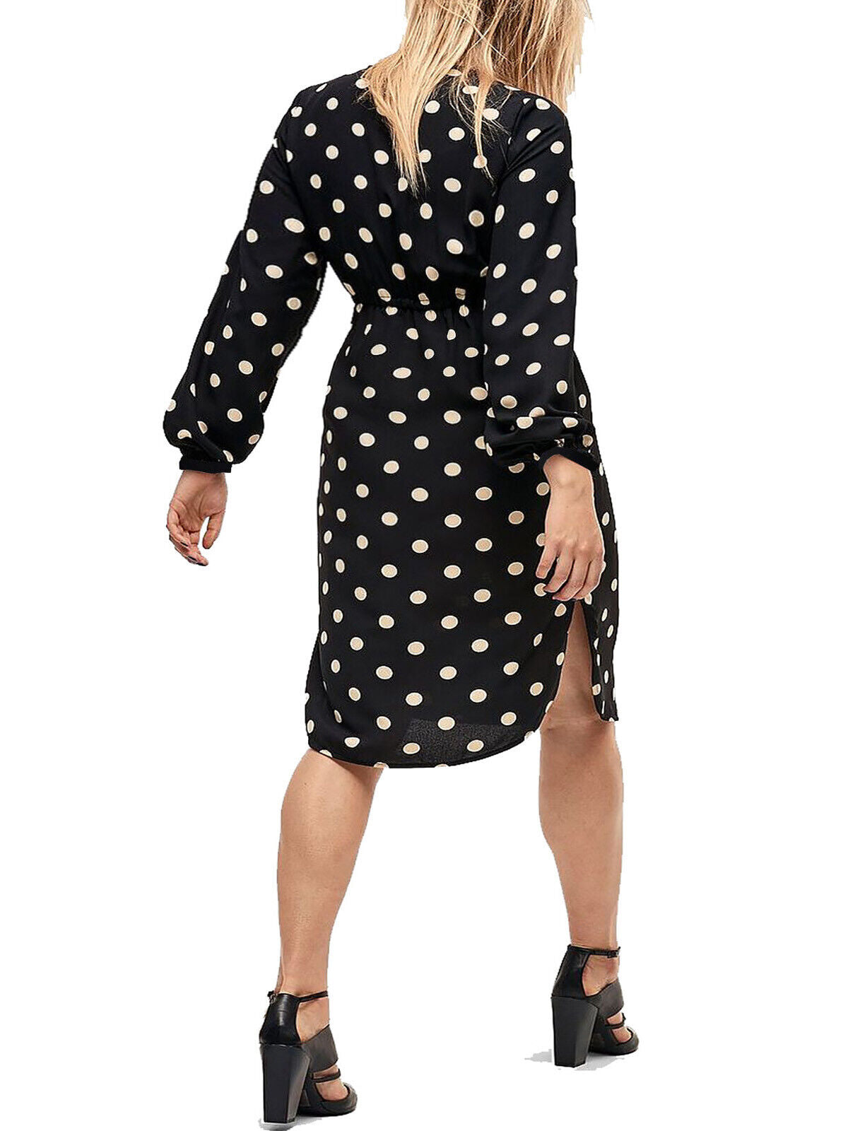 Ellos Black Spotted Print Wrap Front Midi Dress in UK Sizes 14 or 16 (EU 40 42)