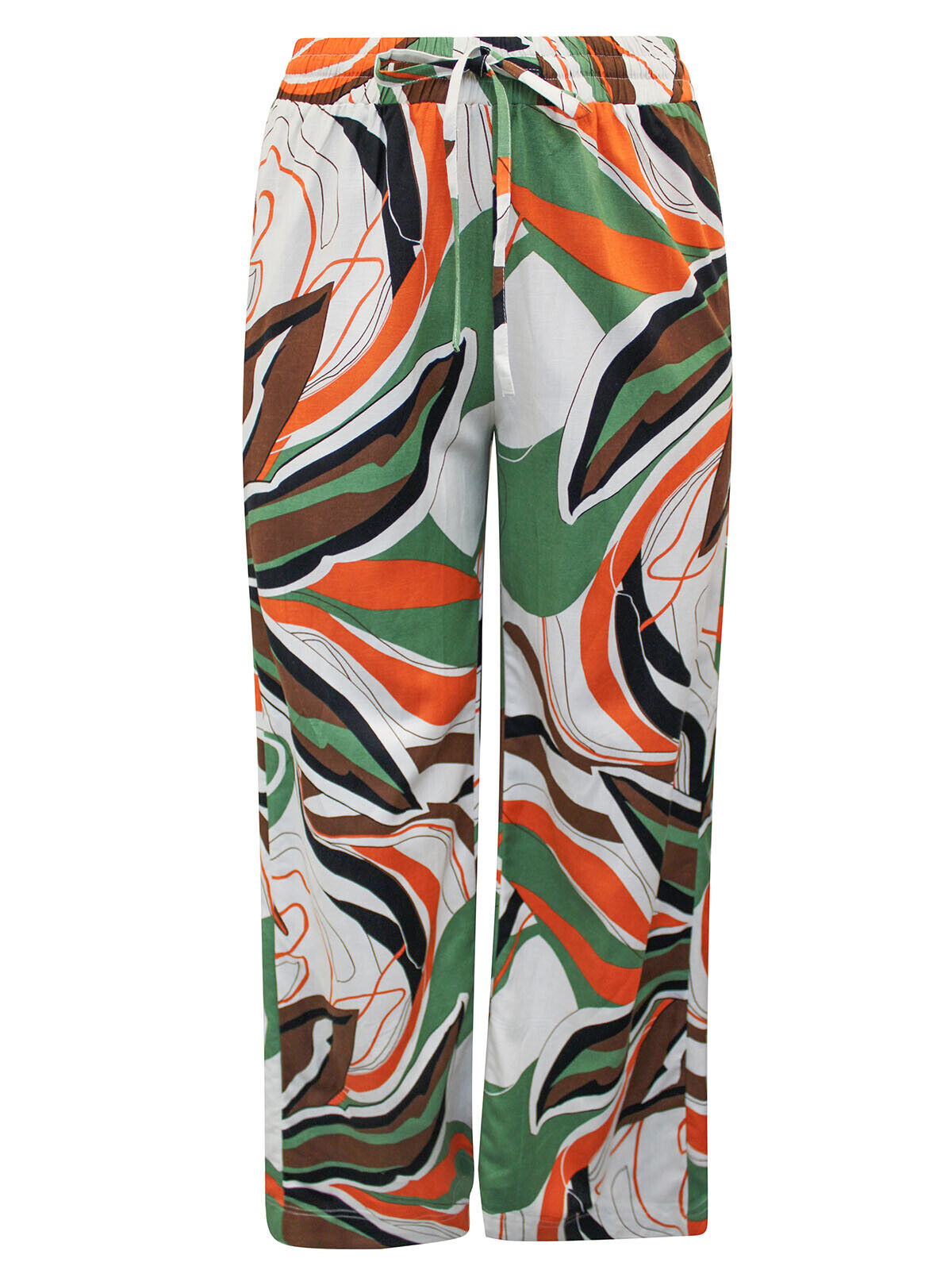 JD Williams Multi Linen Blend Printed Tie Waist Wide Leg Trousers 20 22 24 26 30