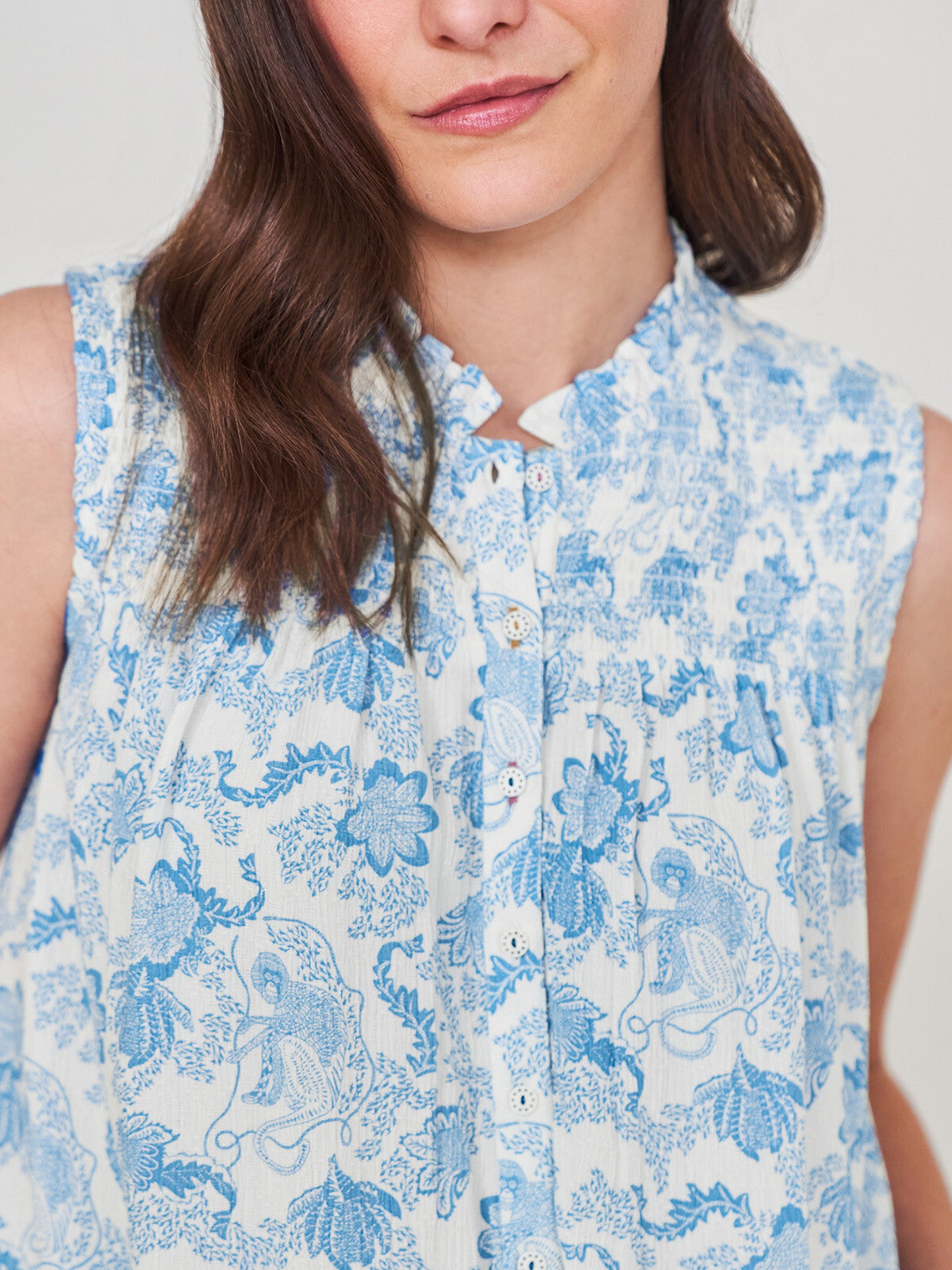 EX WHITE STUFF Bright Blue Sleeveless Frill Neck Deeba Shirt in Size 10 RRP £392