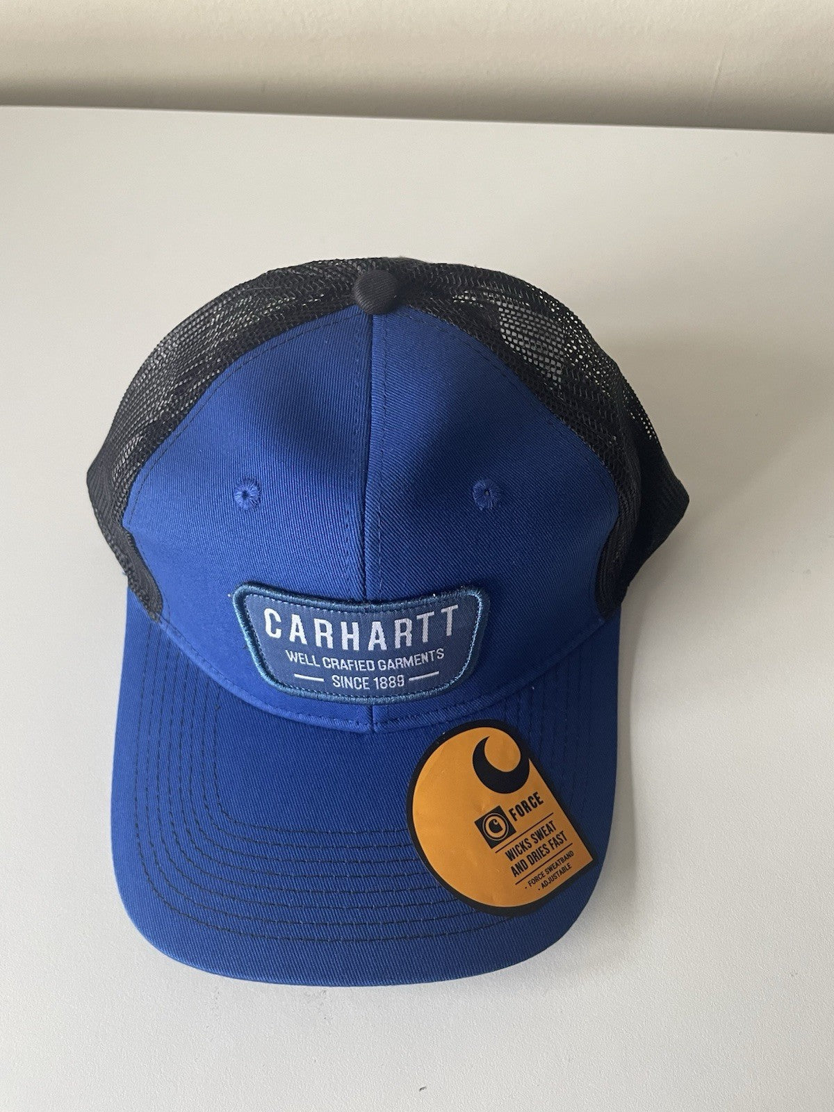 Carhartt Blue/Black Force Cap Canvas Mesh Back Graphic Logo Workwear Cap0