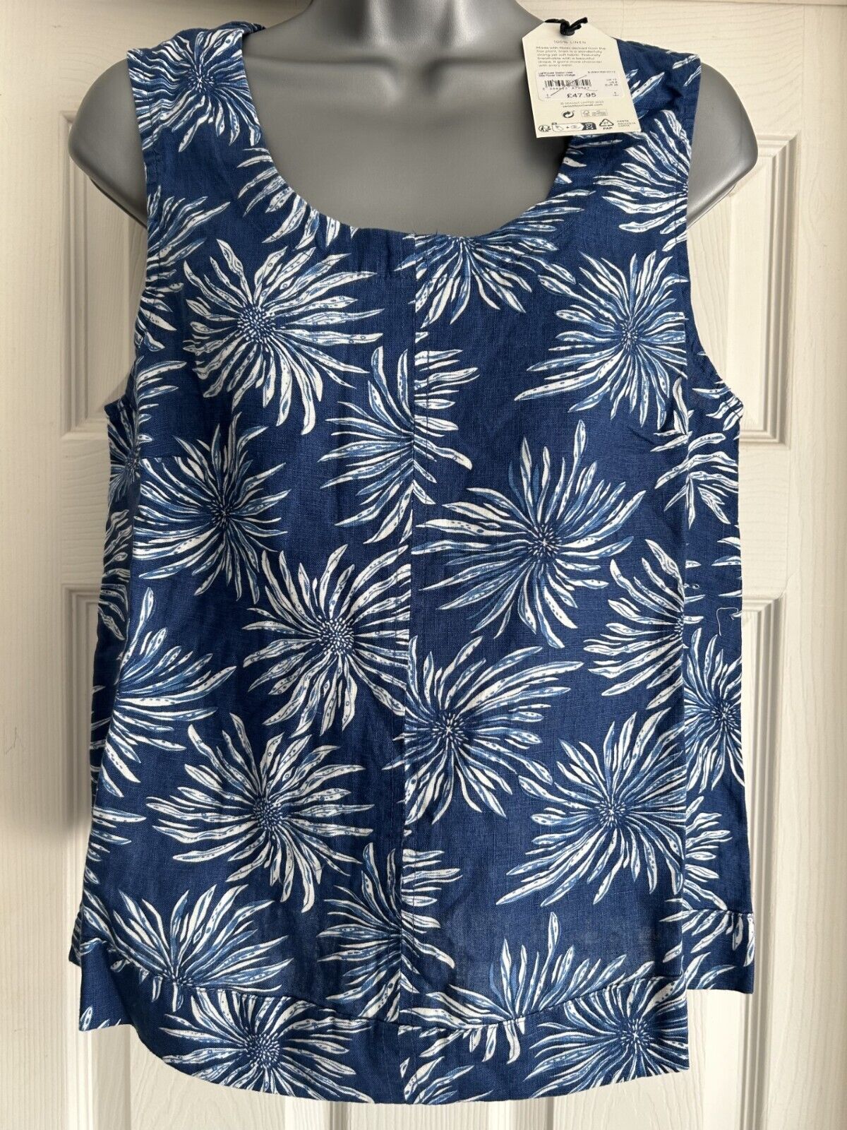 EX Seasalt Lighthouse Sea Flower Dark Voyage Station Linen Vest Top 10-22 RRP£48