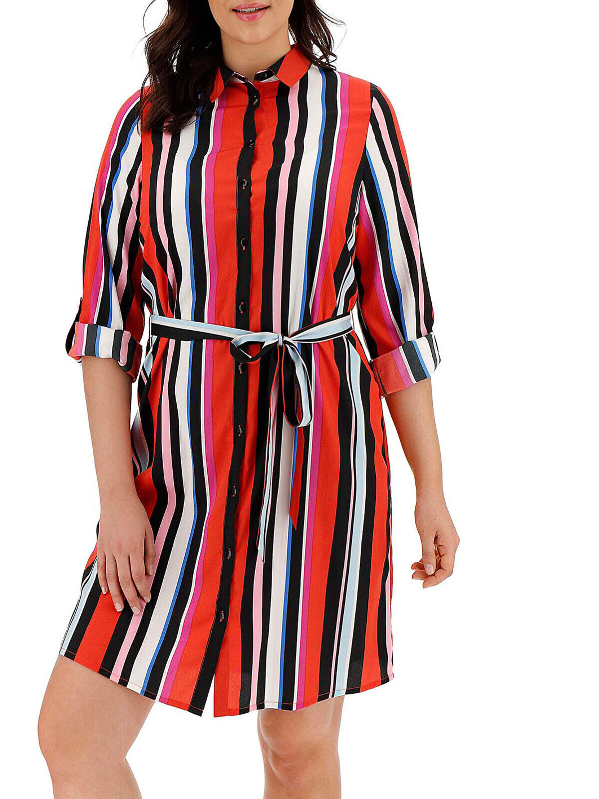 New Simply Be Red Striped Mini Shirt Dress with Tie Belt  in Sizes 12 or 18