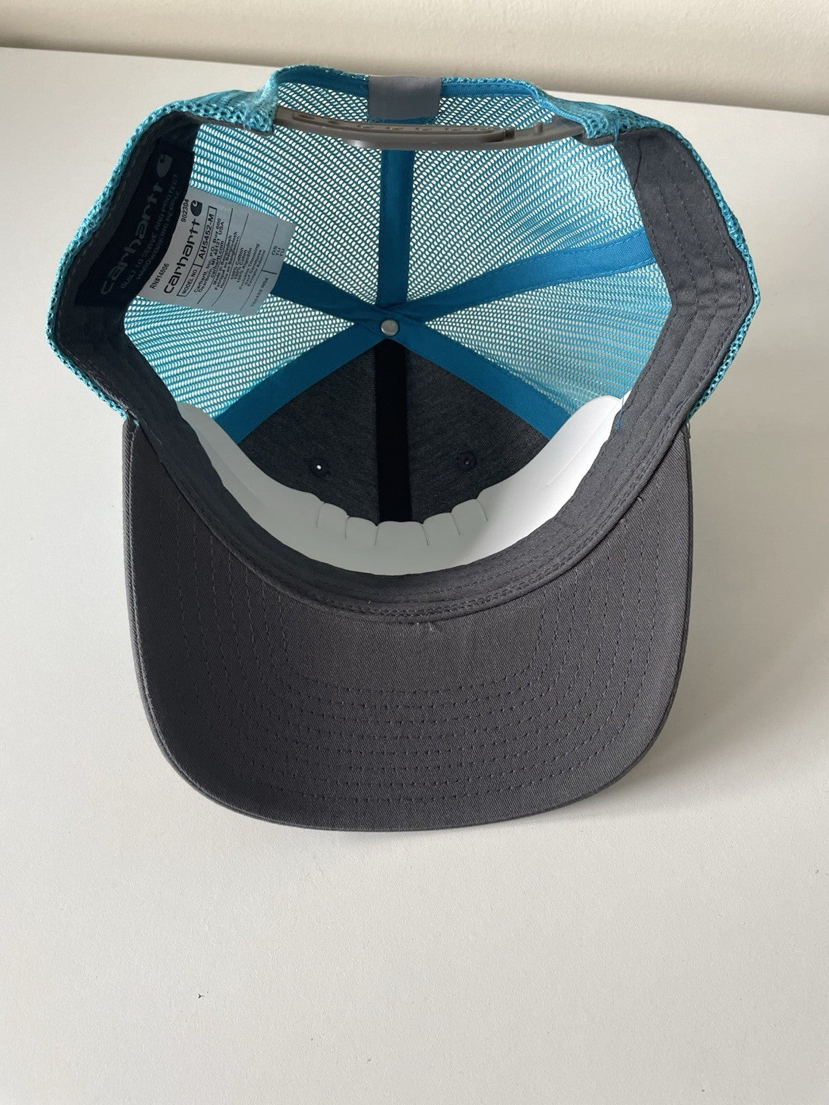 Carhartt Grey/Blue Force Cap Canvas Mesh Back Graphic Logo Workwear Cap4