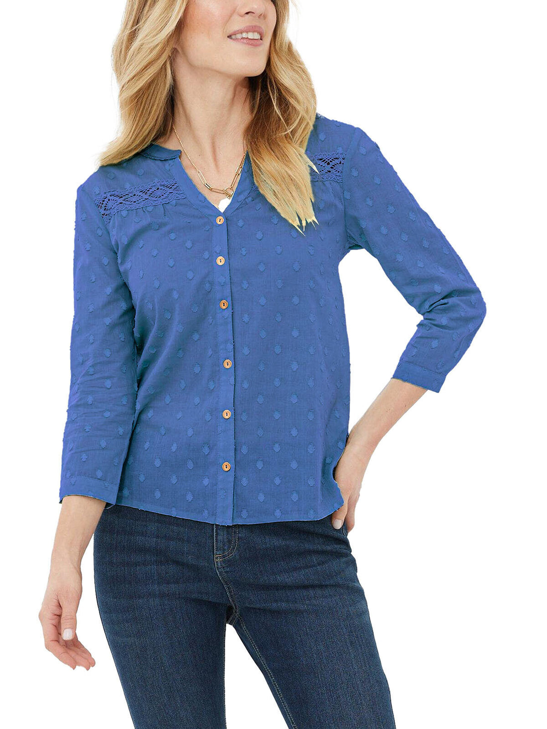 Mantaray Navy Roll Sleeve Swiss Dot Dobby Blouse Shirt 12, 18, 20, 22 RRP £32