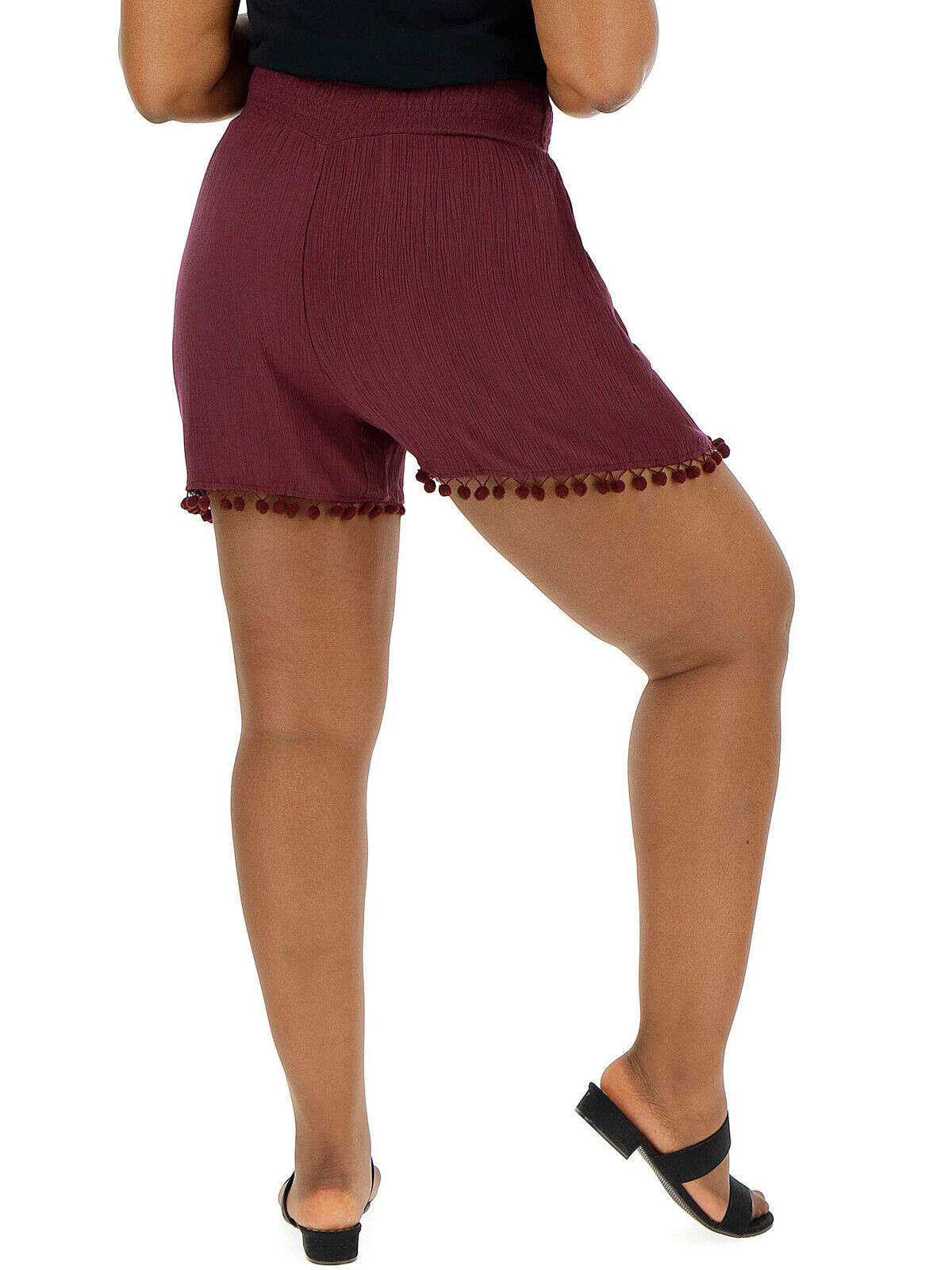 New Capsule Aubergine Crinkle Pom Pom Hem Shorts in Size 24