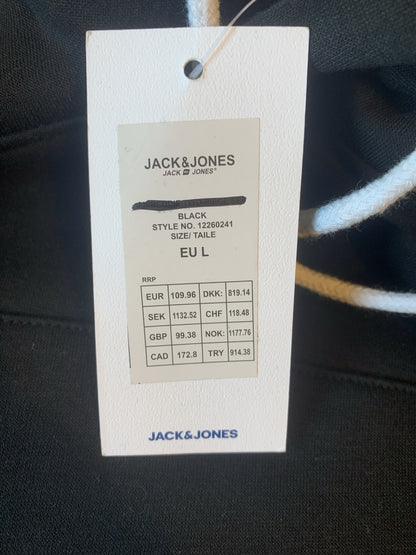 Jack &amp; Jones Mens Black Hooded Sweatshirt Hoodie Pullover Top Size L4