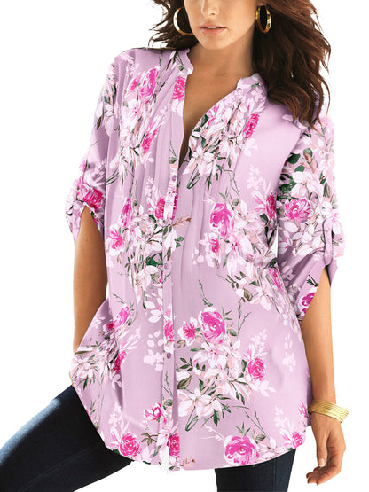 Roamans Pink English Floral Pintuck Tunic in UK Sizes 14-30