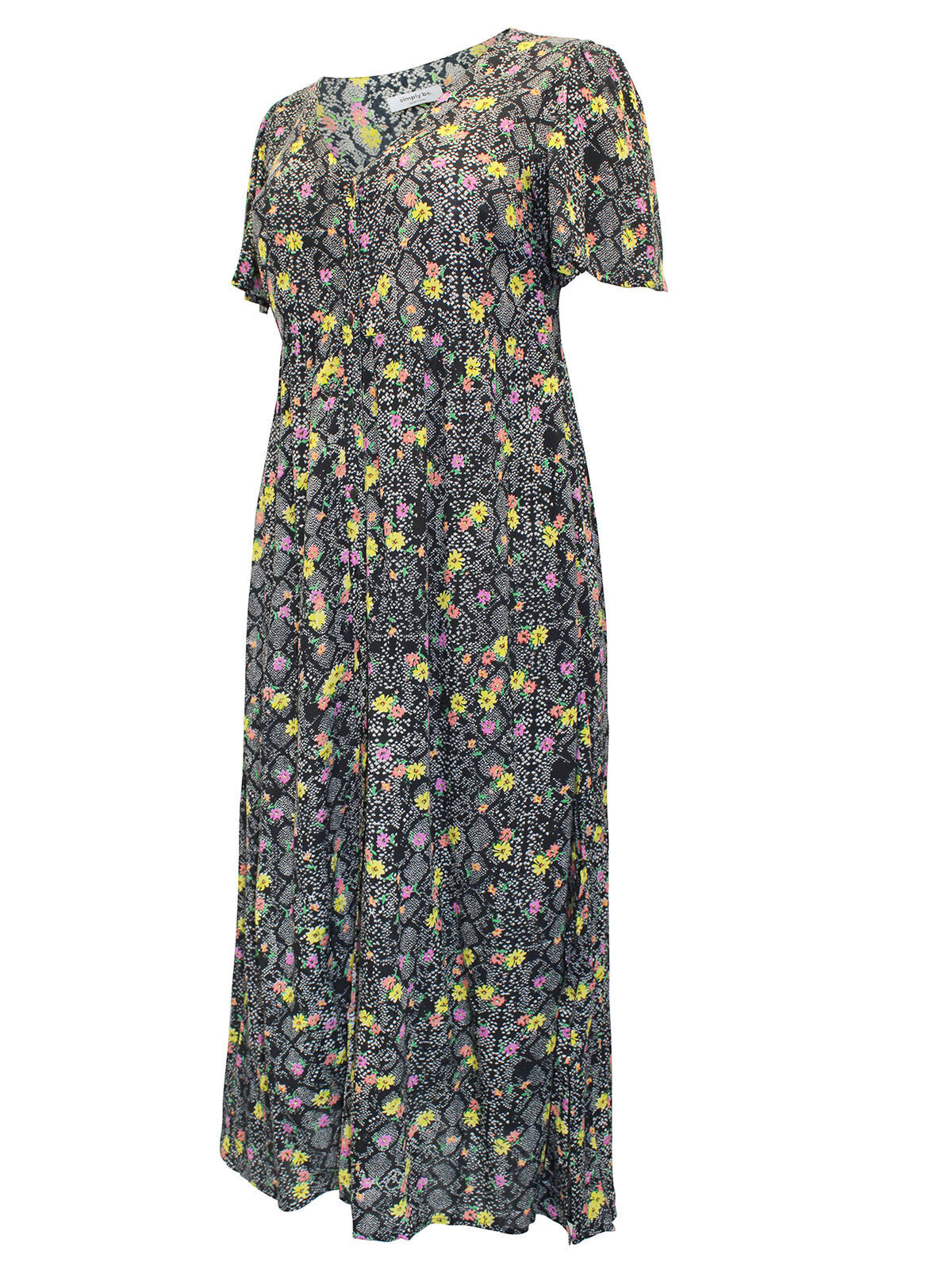 Simply Be Black Floral Print Button Through Tea Dress Sizes 20, 22, 24, 26, 28