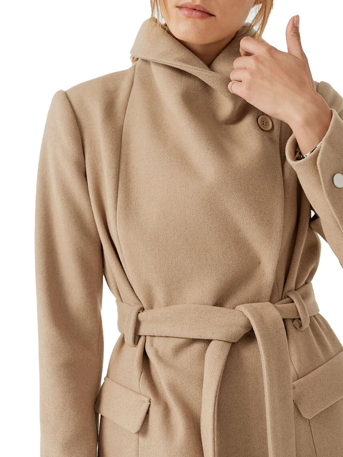 EX Ellos Beige Lexie Wool Blend Midi Coat in Sizes 22, 24, 26