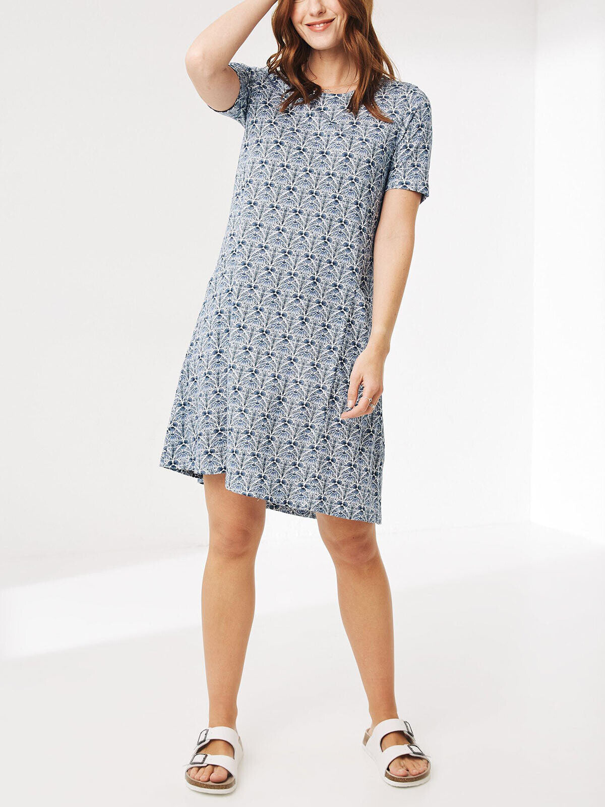 EX Fat Face Mid Blue Simone Sea Floral Jersey Dress in Sizes 8-24 RRP £46