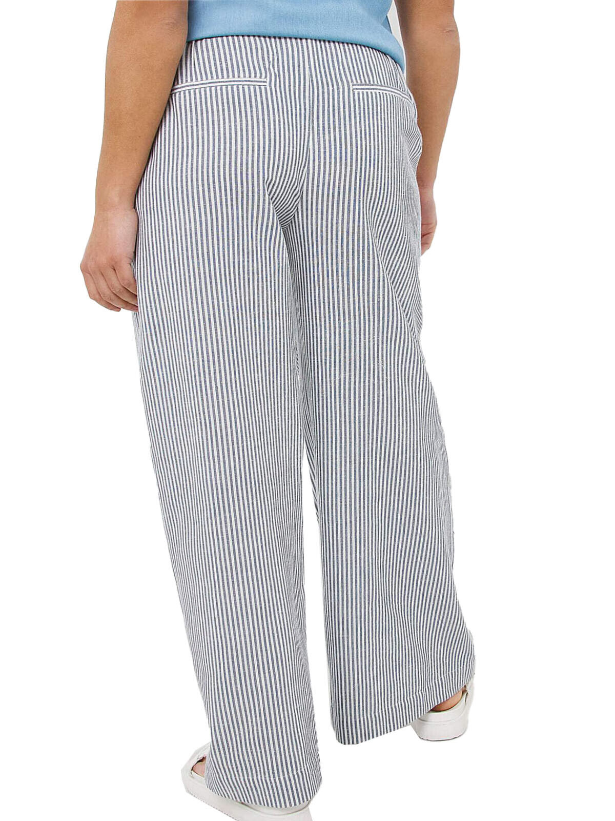 JD Williams Blue Striped Linen Wide Leg Trousers Sizes 18, 10, 22, 24, 28