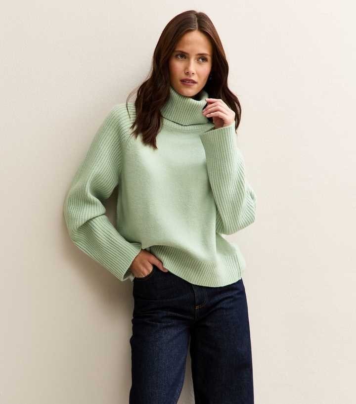 New Look Mint Green Rib Roll Neck Jumper Size Medium RRP £29.990