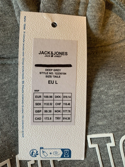 Jack &amp; Jones Mens Grey Hooded Sweatshirt Hoodie Pullover Top Size L4
