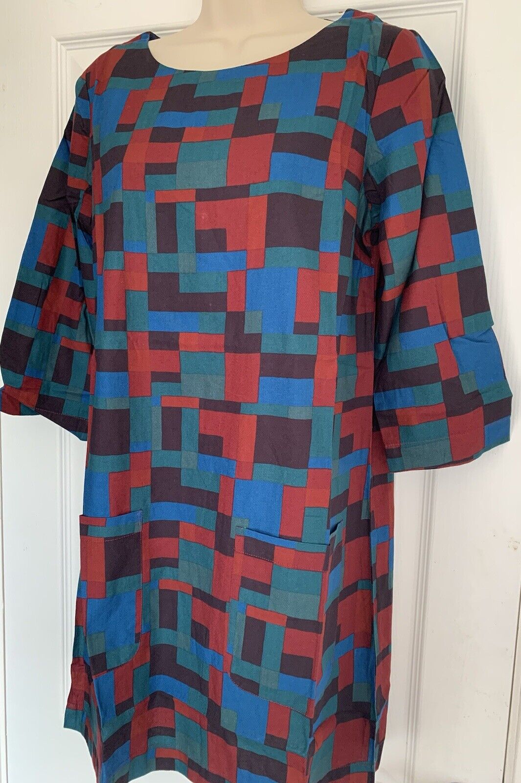 EX Seasalt Teal Artists Check Hawthorn Clay Pots WOVEN Tunic 8-12 RRP £59.95