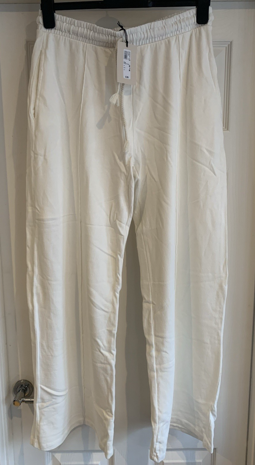 River Island Womens White Cotton Wide leg Trousers Size L RRP £260