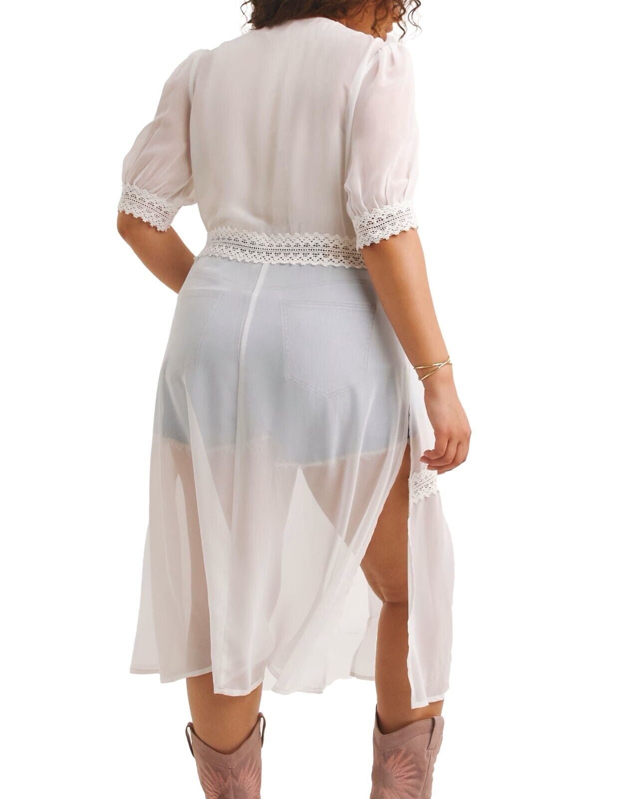 Simply Be Ivory SHEER Longline Short Sleeved Kimono 12 14 16 28 20 22 RRP £28