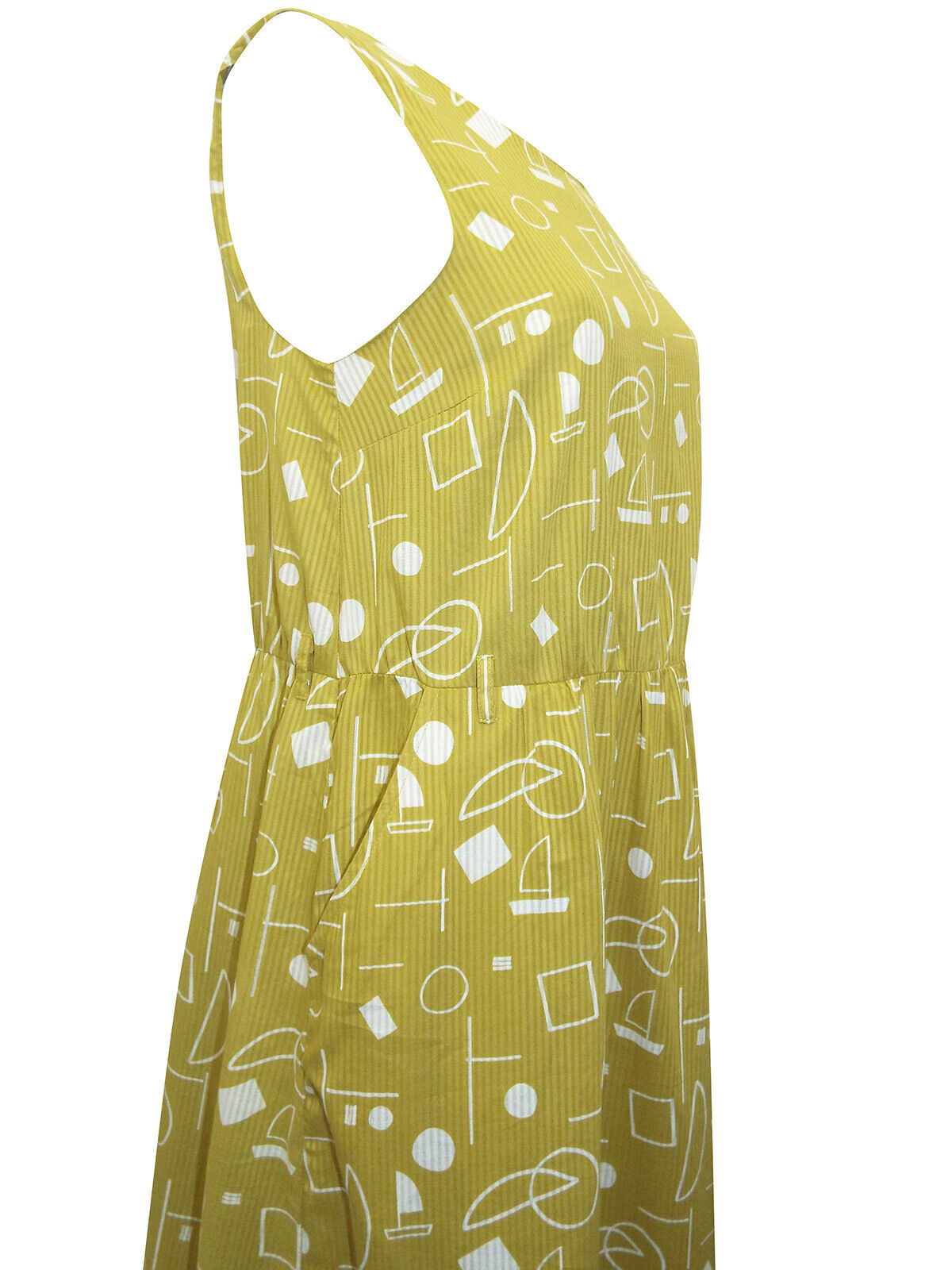 EX SEASALT Green Linear Shapes Catkin Seacoast Dress 12, 14, 20 RRP £65 NO BELT