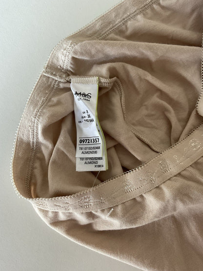 EX M*S Almond Cotton Rich Jacquard Waist High Rise Full Briefs Size 82