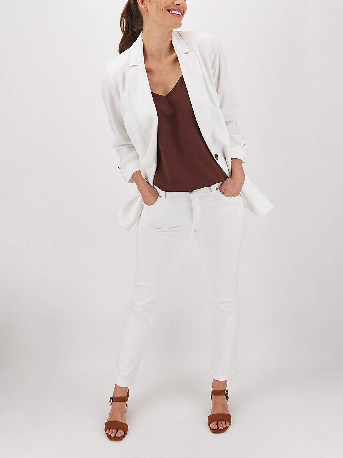 Capsule White Linen Blend Single Breasted Blazer Jacket Sizes 14, 20, 24, 26