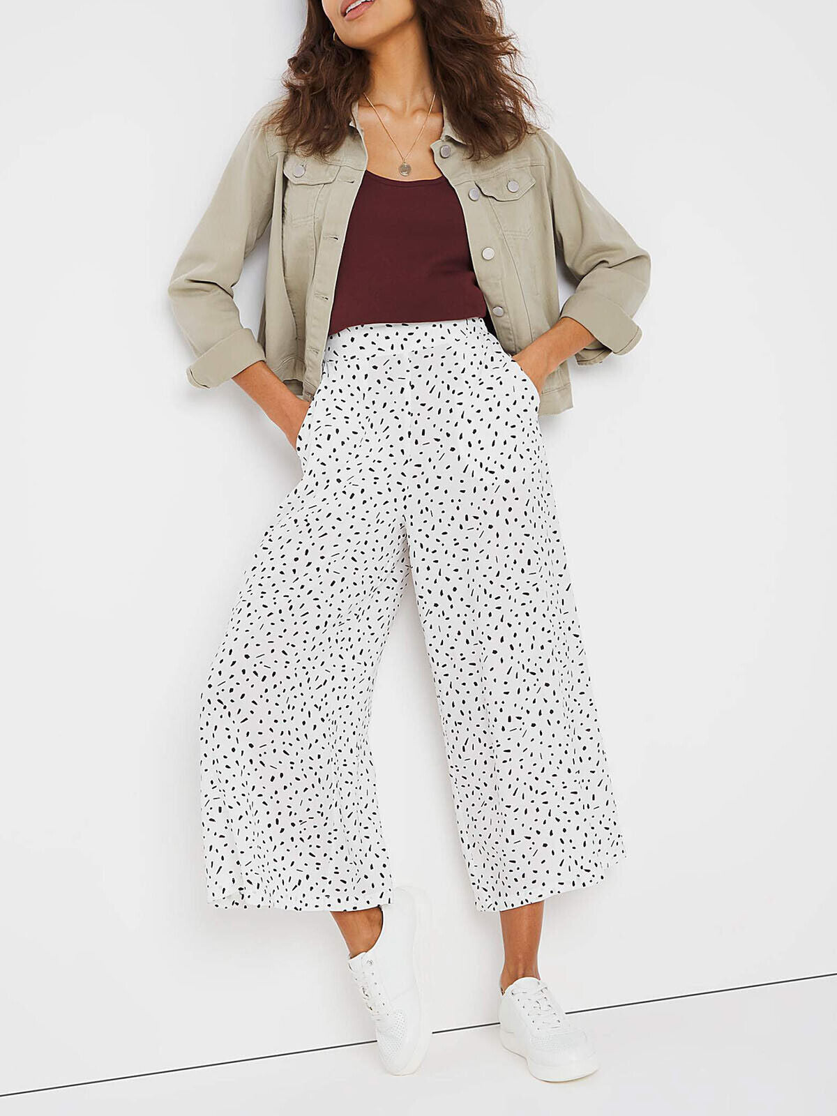 Capsule White Spot Print Culotte Trousers in Sizes 14, 22, 26, 32