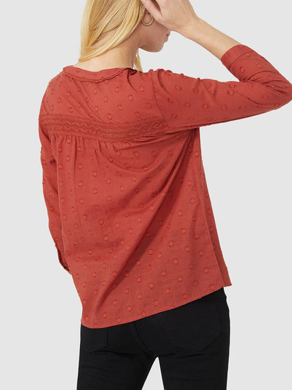 Mantaray Brick Red Roll Sleeve Swiss Dot Dobby Blouse Shirt 10 12 14 18 RRP £32