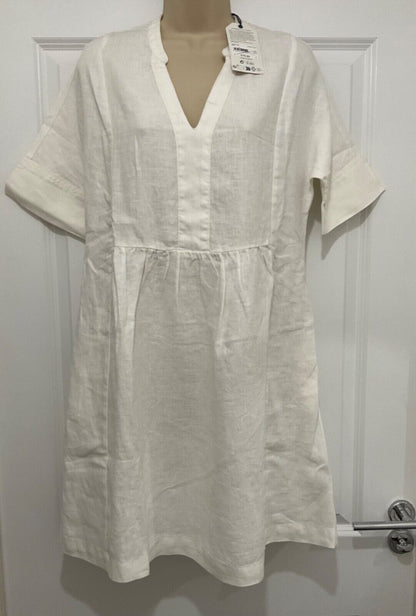 EX Seasalt White Chalk Draw Kiln Linen Dress 8 10 12 14 16 18 20 22 RRP £75.95