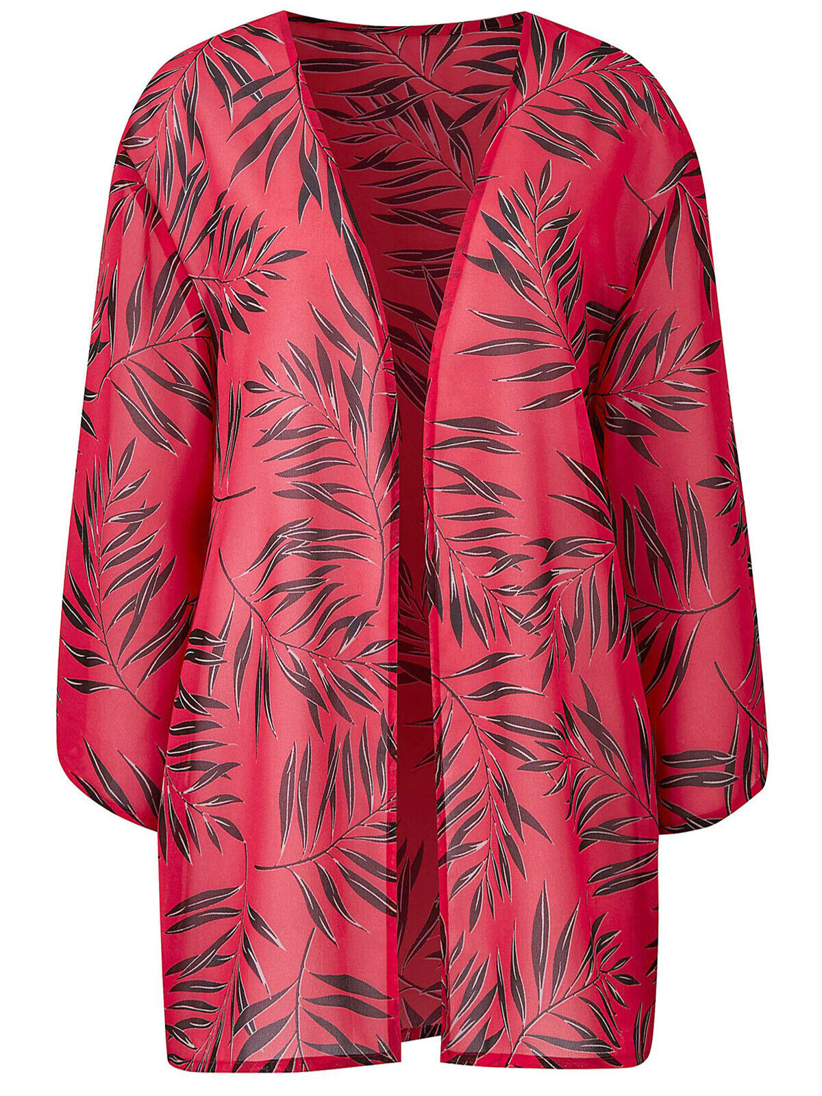 Capsule Pink Leaf Print Boxy Chiffon Kimono Plus in Sizes 12 or 14