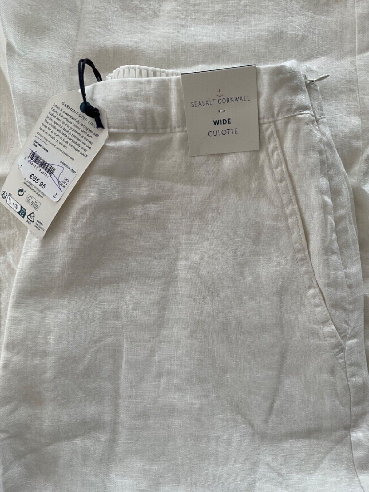 EX Seasalt White Chalk Merrivale Linen Culottes 8-20 Petite or Reg RRP £65.95