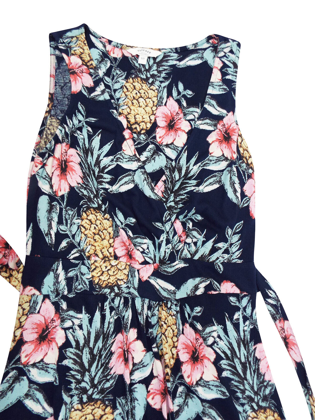 EX Fat Face Navy Sleeveless Hibiscus Print Wrap Maxi Dress Sizes 10 or 12