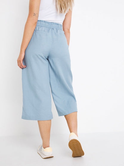 Capsule Blue Pull On Linen Mix Wide Leg Culottes in Sizes 10, 16, 18, 22, 24