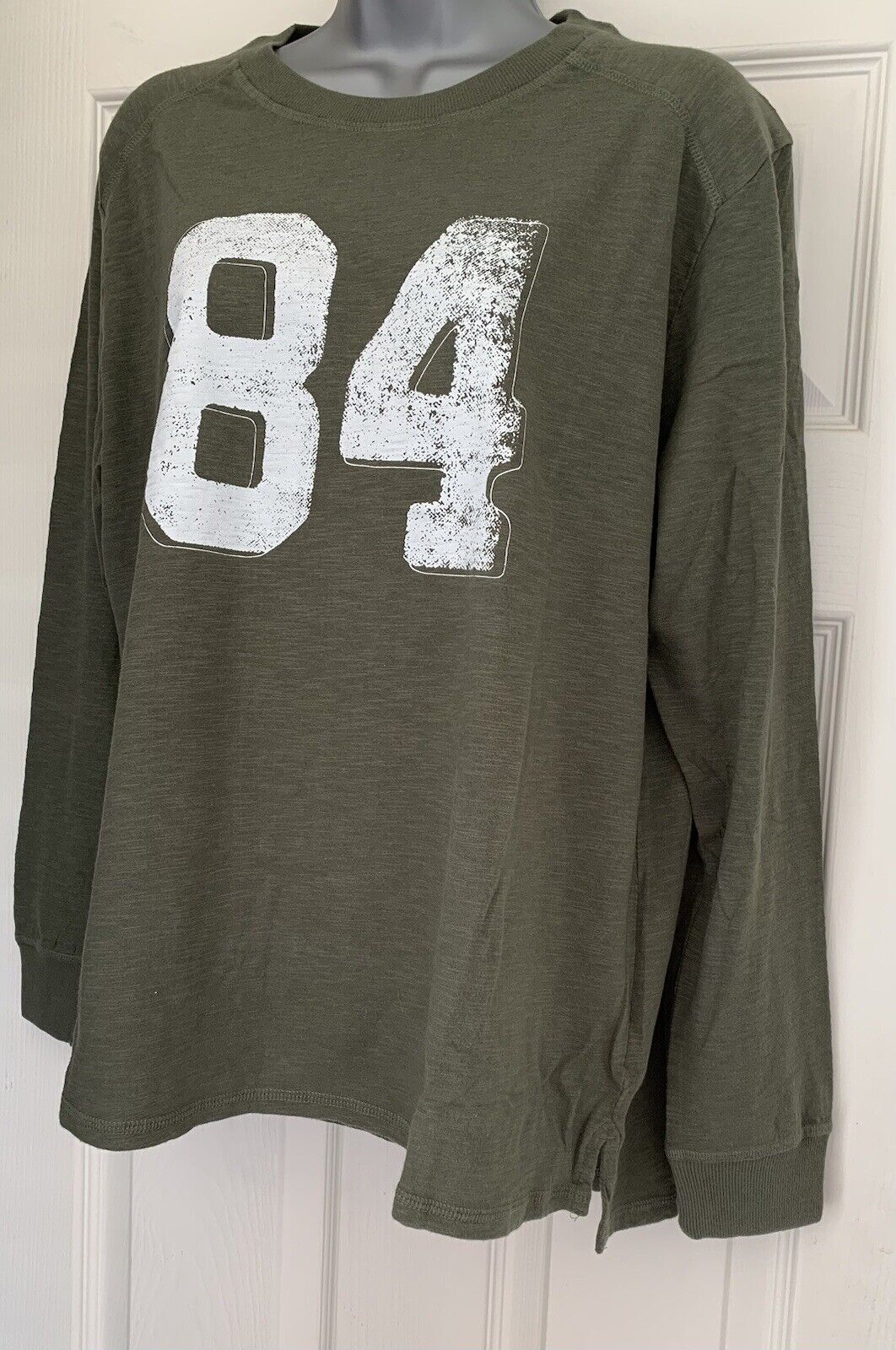 EX M*S Khaki Pure Cotton 84 Slogan Long Sleeve Top Sizes 14, 16, 20, 22