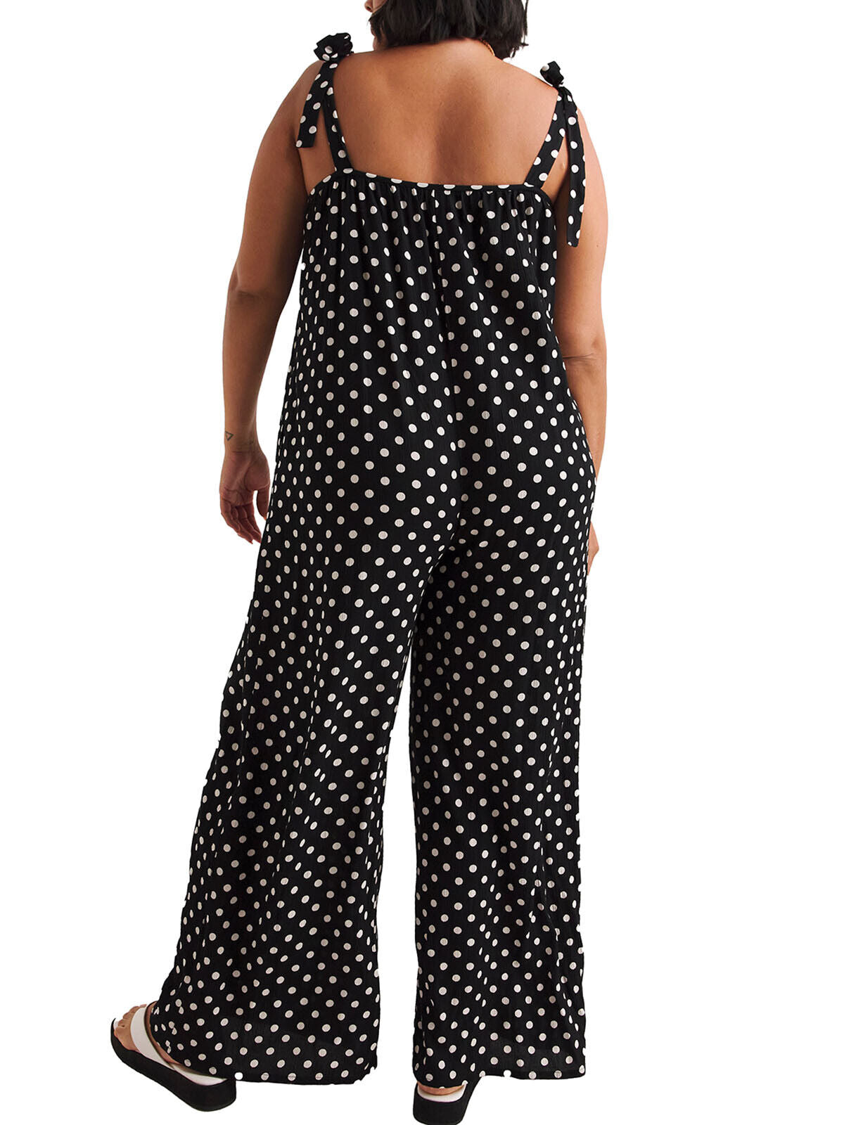 Simply Be Black Spot Tie Strap Crinkle Jumpsuit Sizes 12, 14, 16, 18, 20 RRP £35