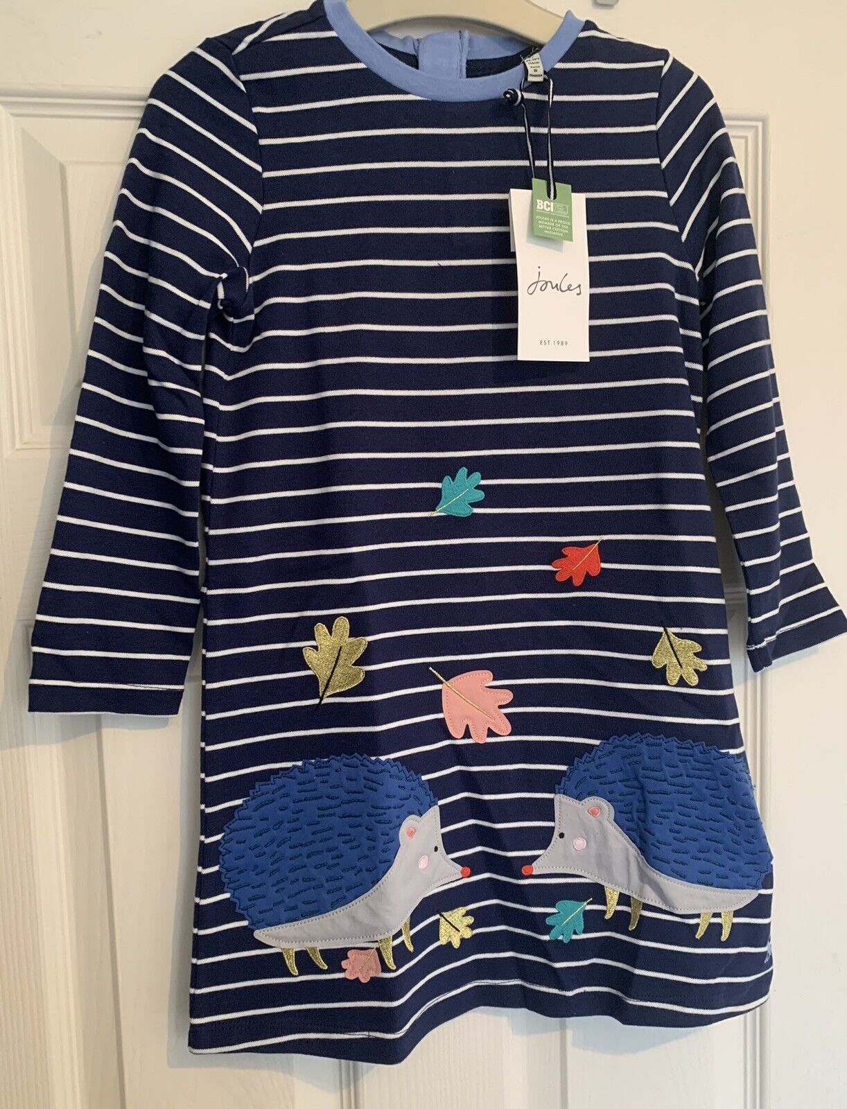 EX Joules Girls Rosalee A-Line Hedgehog Long Sleeve Dress 2-12 Years RRP £29.95