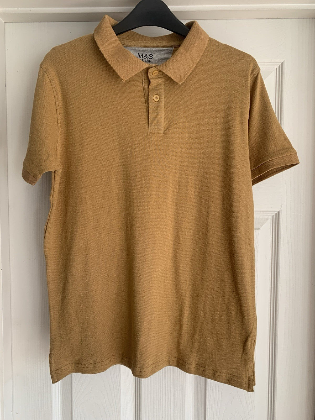 EX M*S Mustard Short Sleeve Cotton Polo Top in Size Small Slight SECONDS0