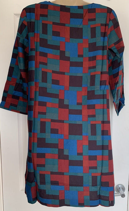 EX Seasalt Teal Artists Check Hawthorn Clay Pots WOVEN Tunic 8-12 RRP £59.95