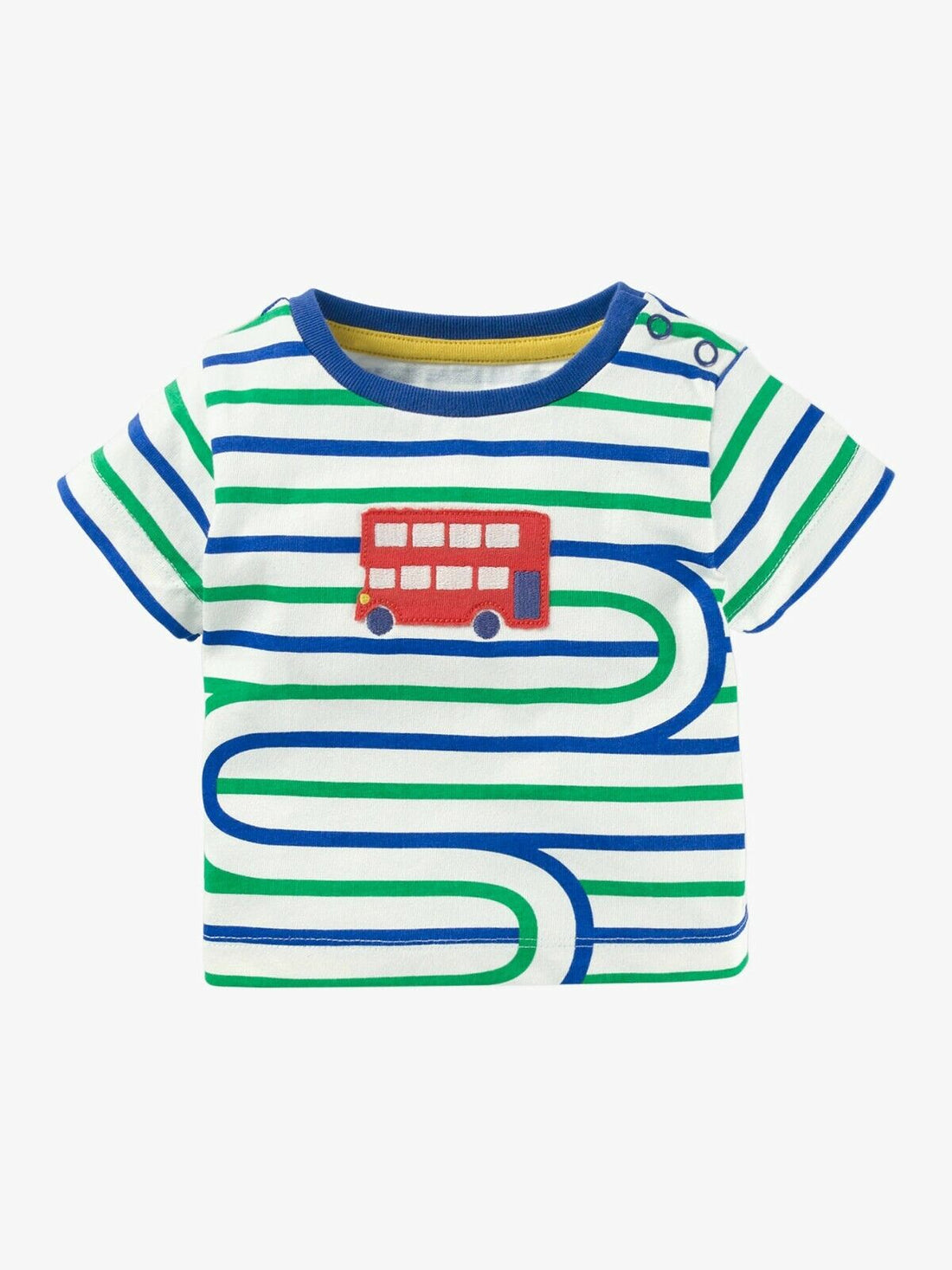 Mini Boden Baby Stripe Bus Appliqué T-Shirt, Blue/Green Age 0-3, 3-6 Months