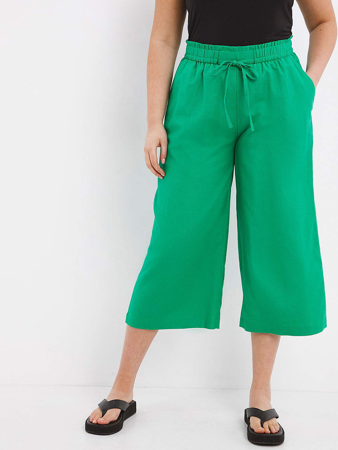 Capsule Bright Green Pull On Linen Mix Wide Leg Culottes 16 18 20 22 24 26 28