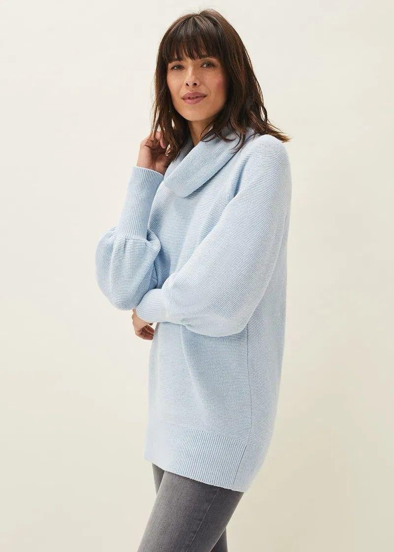 Phase Eight Pale Blue Dahlie Chunky Knit Cowl Neck Jumper Size Small RRP £850