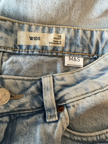 M*S Blue Cropped Jean Wide Leg High Waist Raw Hem Size 10 Short2