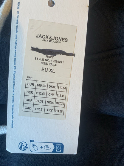 Jack &amp; Jones Mens Navy Hooded Sweatshirt Hoodie Pullover Top Size XL4