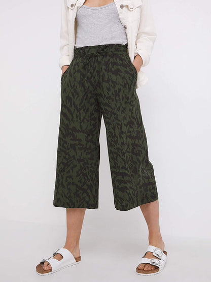 Capsule Khaki Animal Pull On Linen Mix Wide Leg Culottes 16 18 20 22 24 26 30 32