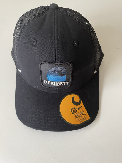 Carhartt Black Force Canvas Mesh Back Graphic Logo Workwear Cap0