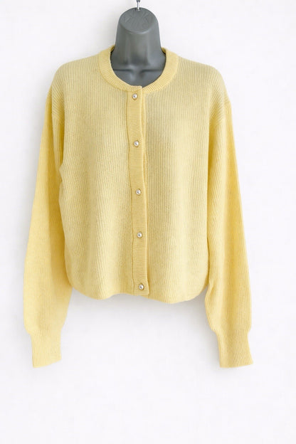 EX JDY Yellow Long Sleeve Ribbed Pearl Button Cardigan Size S RRP £300
