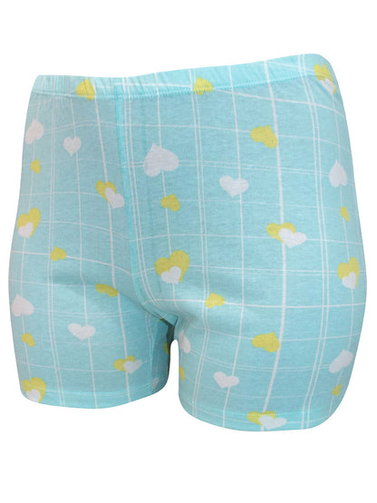 Italian Mi-a-mi Aqua Pure Cotton Heart Print Frill Trim Shorts Pyjama Set 12, 16